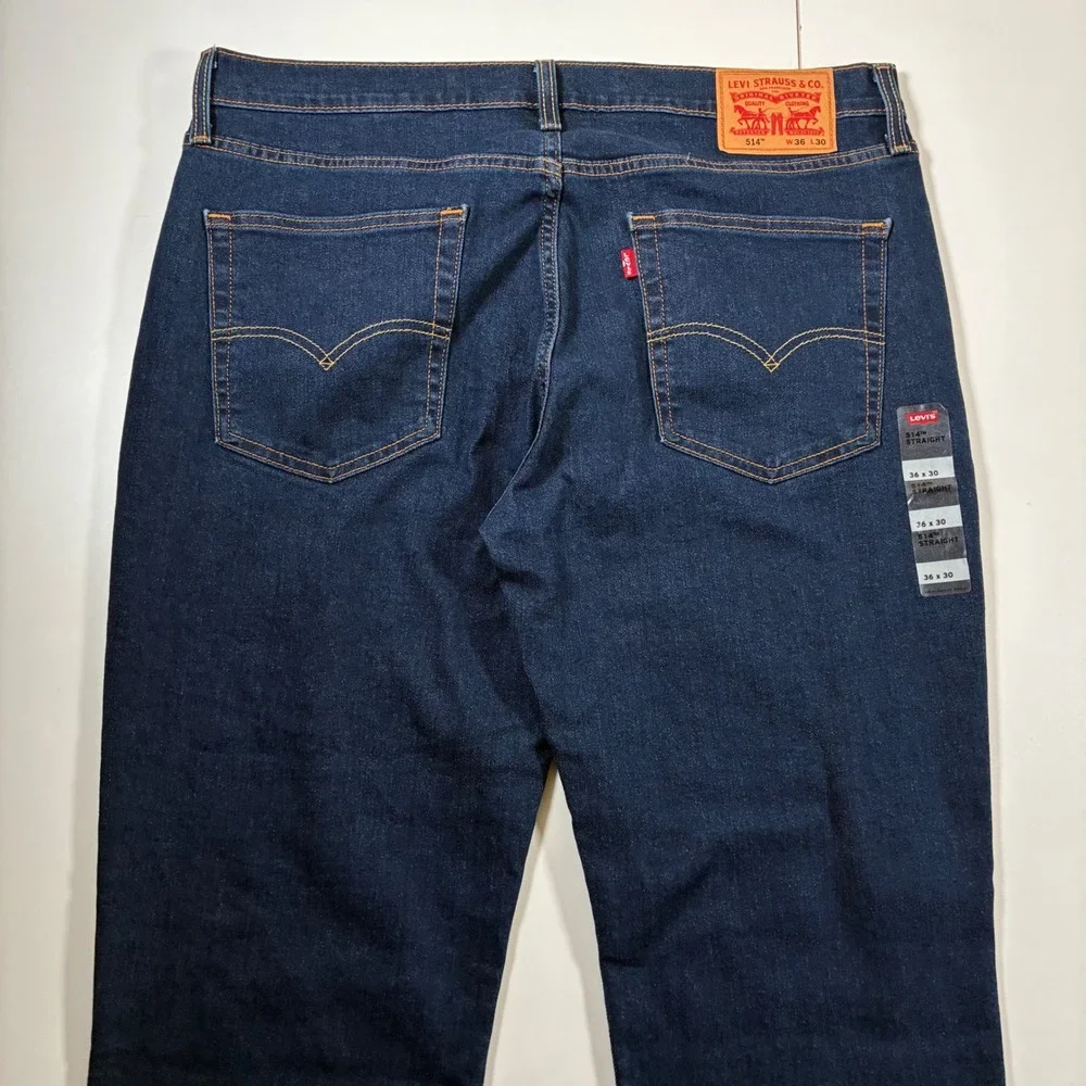 NEW Levi's 514 Straight Jeans 38x30 Blue Dark Wash Denim Stretch Tag 36x30 READ